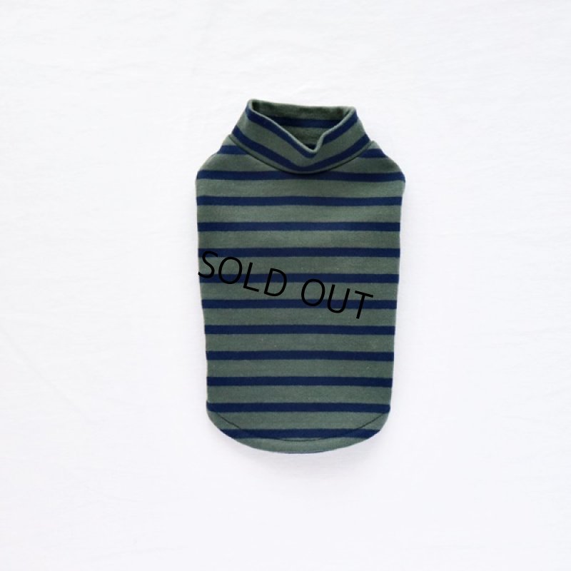 画像10: ボーダーハイネックカットソー(グレイッシュカーキxネイビー) (10)