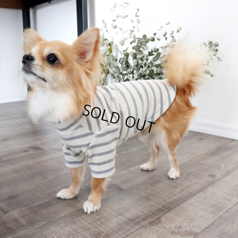 画像5: 【再販売】ボーダーハイネックカットソー（グレー×生成り） (5)