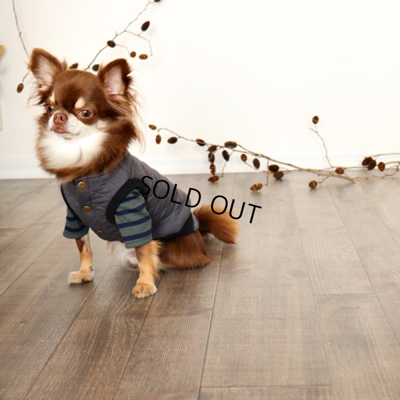 インナー：ボーダーハイネックカットソー（グレイッシュカーキｘネイビー）