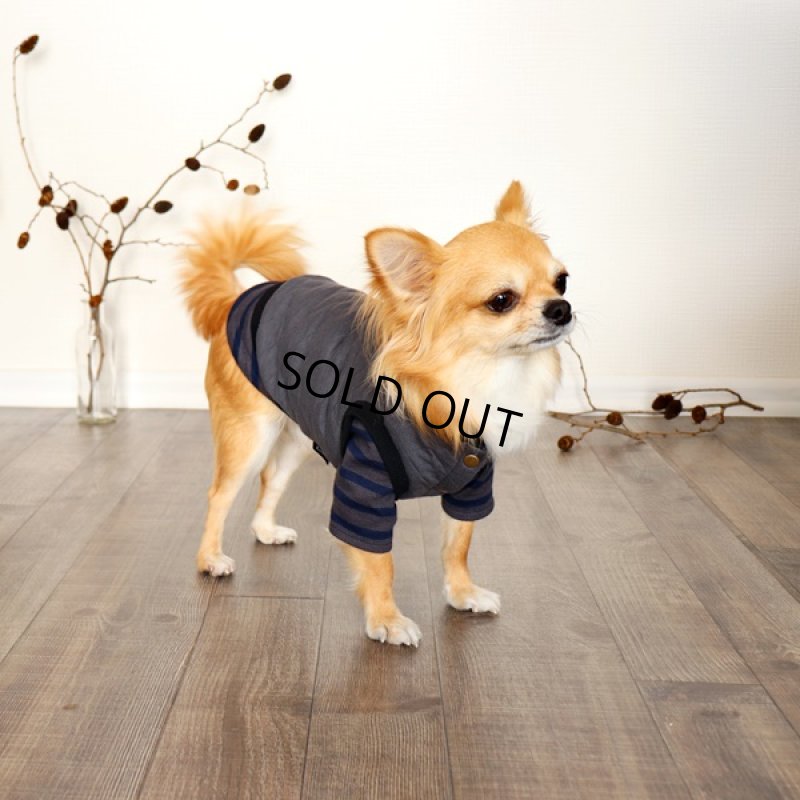 インナー：ボーダーハイネックカットソー（チャコールｘネイビー）