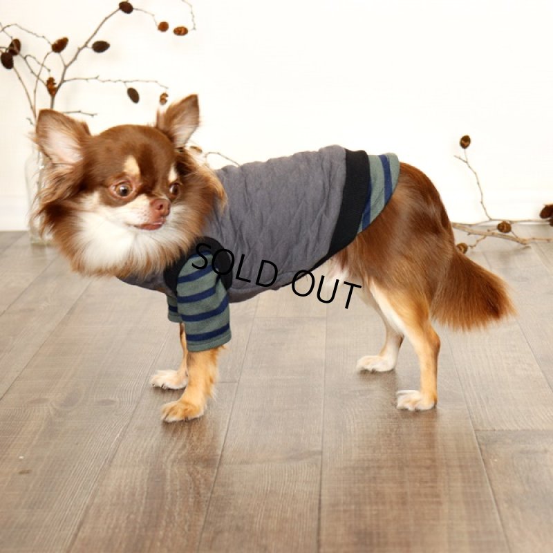 インナー：ボーダーハイネックカットソー（グレイッシュカーキｘネイビー）