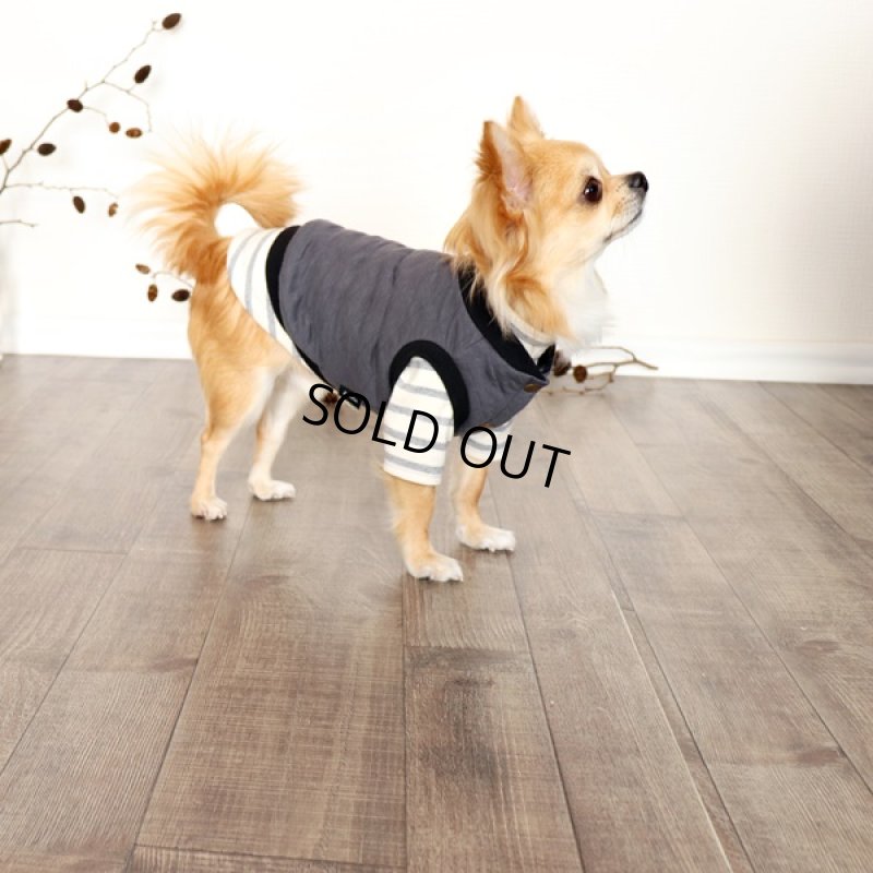 インナー：ボーダーハイネックカットソー（グレー×生成り）