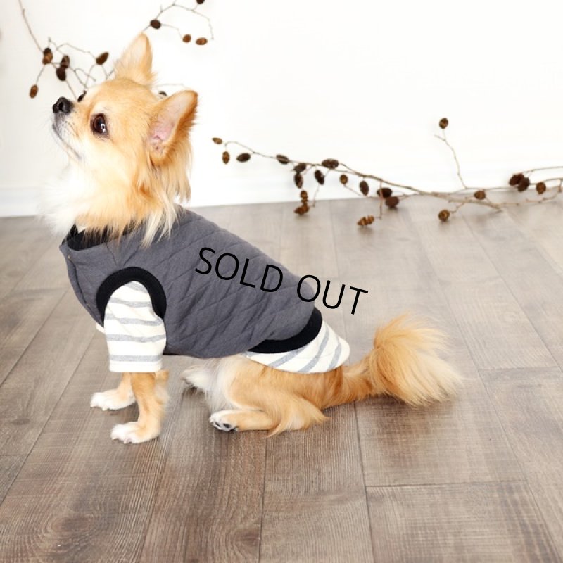 インナー：ボーダーハイネックカットソー（グレー×生成り）