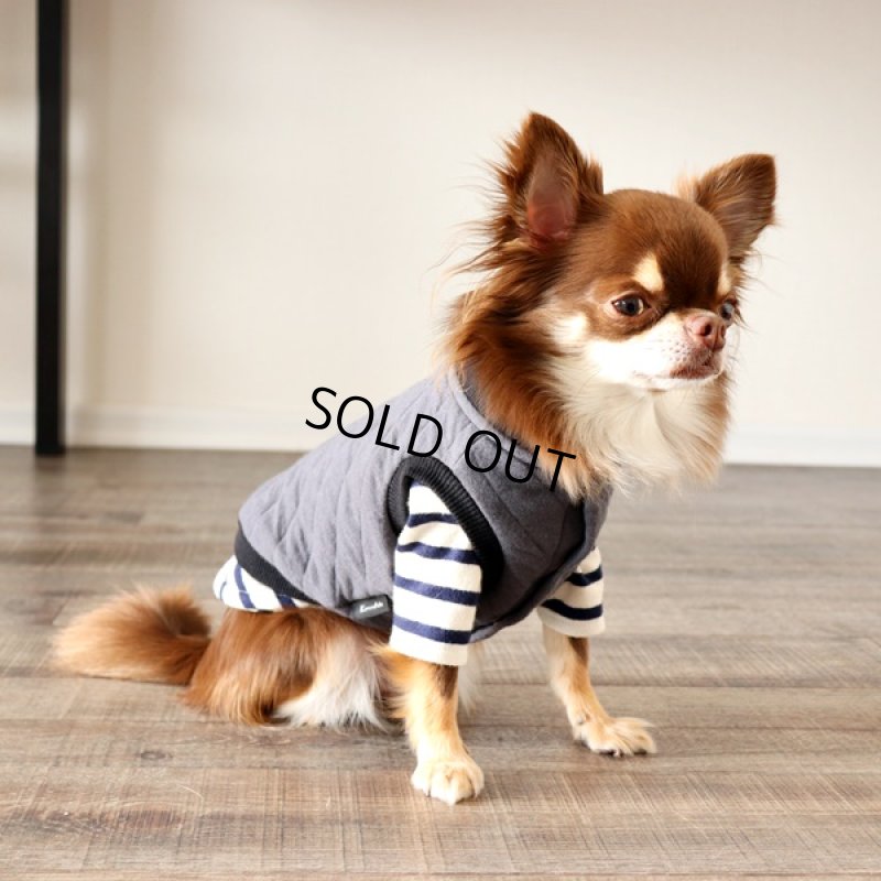 インナー：ボーダーハイネックカットソー（ネイビー×生成り）