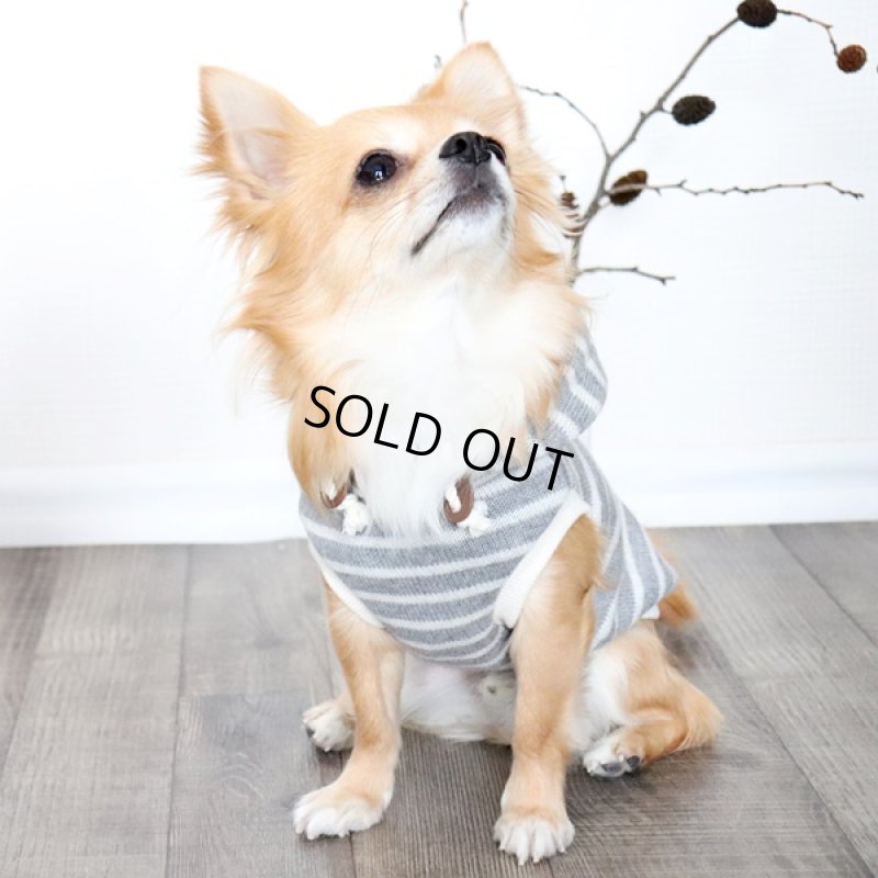 画像13: 【再販売】ボーダーノースリーブパーカー（グレー×アイボリー） (13)