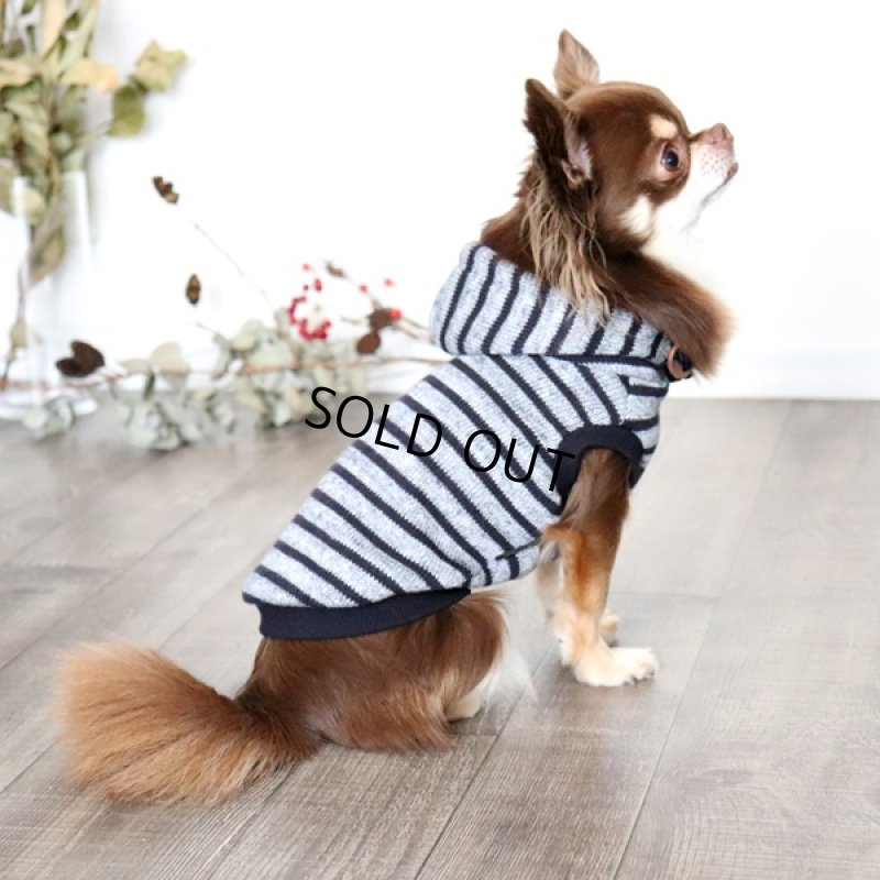 画像13: 【再販売】ボーダーノースリーブパーカー（ブルーグレー×ネイビー） (13)