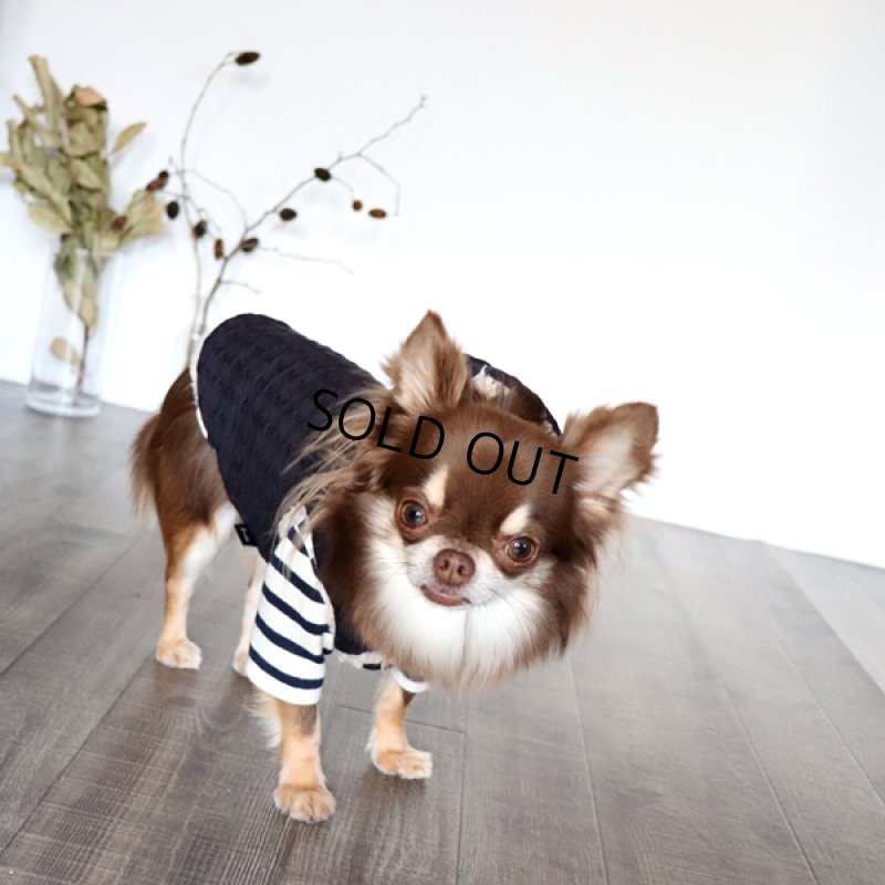 【インナー】ボーダーハイネックカットソー（ネイビー×生成り／Sサイズ）