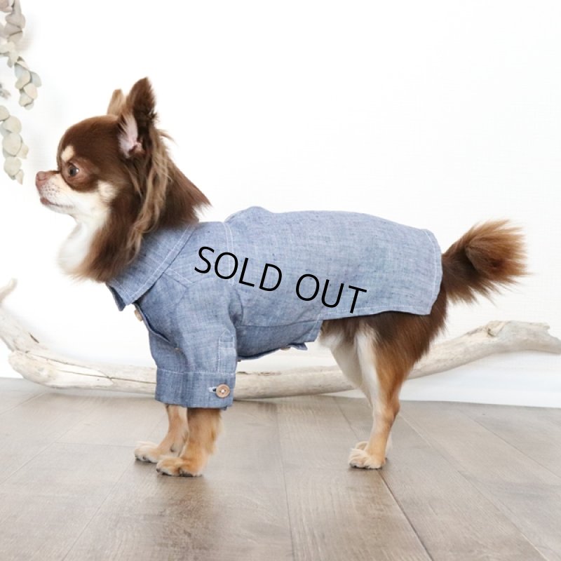 画像3: リネンダンガリーシャツワンピース(ブルー) (3)