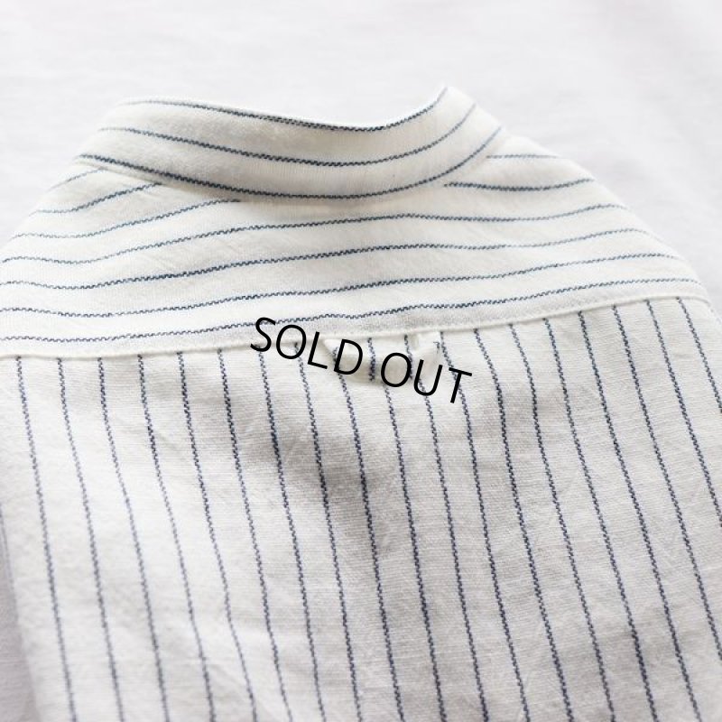 画像15: 綿麻シャンブレーストライプシャツ（ホワイト×ネイビー） (15)