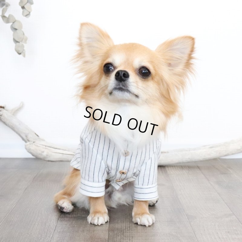 画像2: 綿麻シャンブレーストライプシャツ（ホワイト×ネイビー） (2)