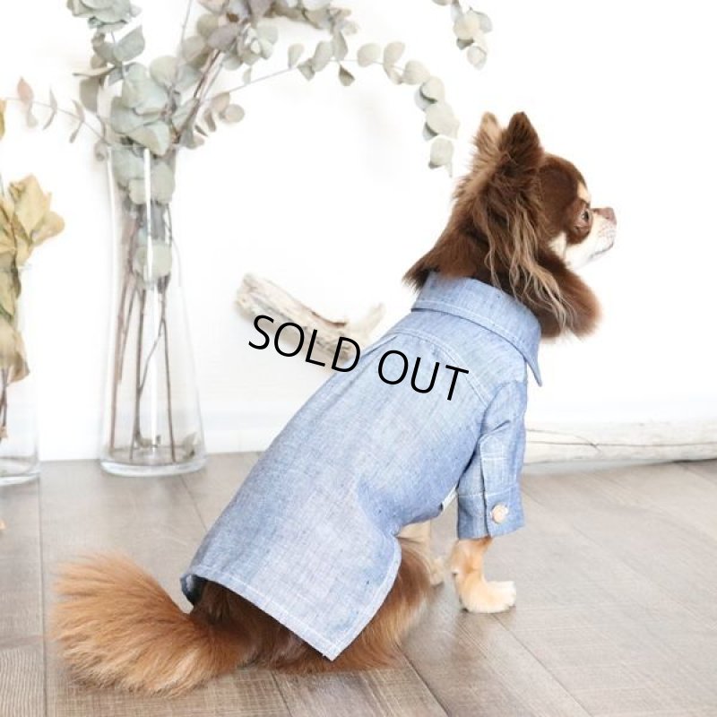 画像9: リネンダンガリーシャツワンピース(ブルー) (9)