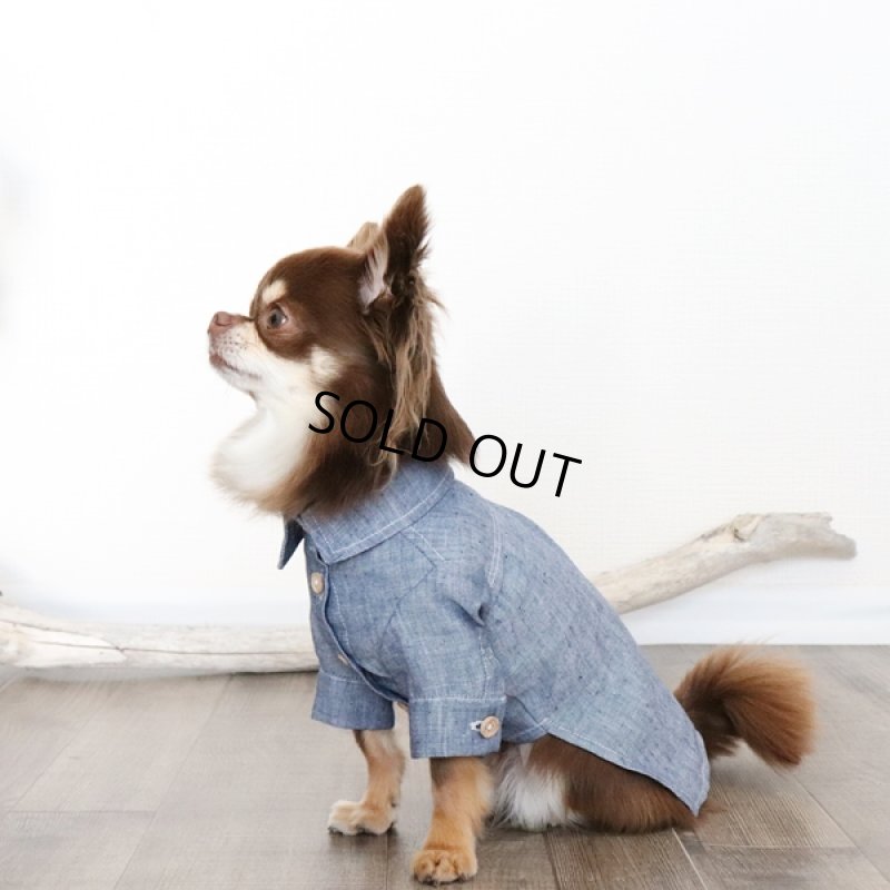 画像2: リネンダンガリーシャツワンピース(ブルー) (2)