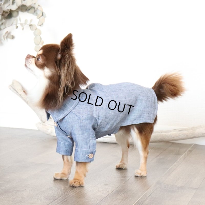 画像10: リネンダンガリーシャツワンピース(ブルー) (10)