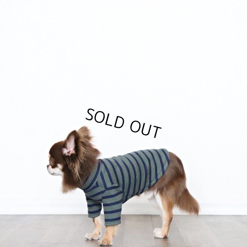 画像7: ボーダーハイネックカットソー(グレイッシュカーキxネイビー) (7)