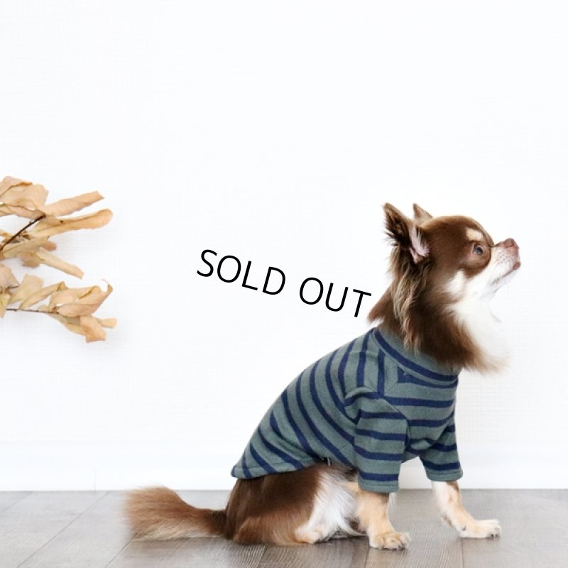 画像6: ボーダーハイネックカットソー(グレイッシュカーキxネイビー) (6)