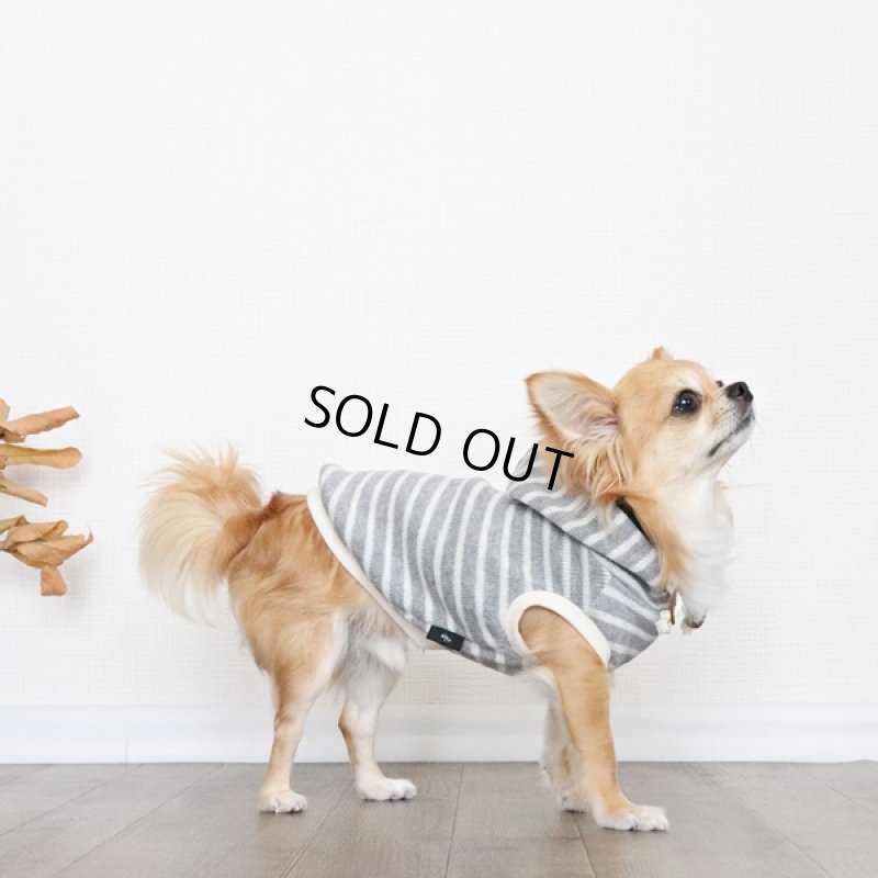 画像11: 【再販売】ボーダーノースリーブパーカー（グレー×アイボリー） (11)