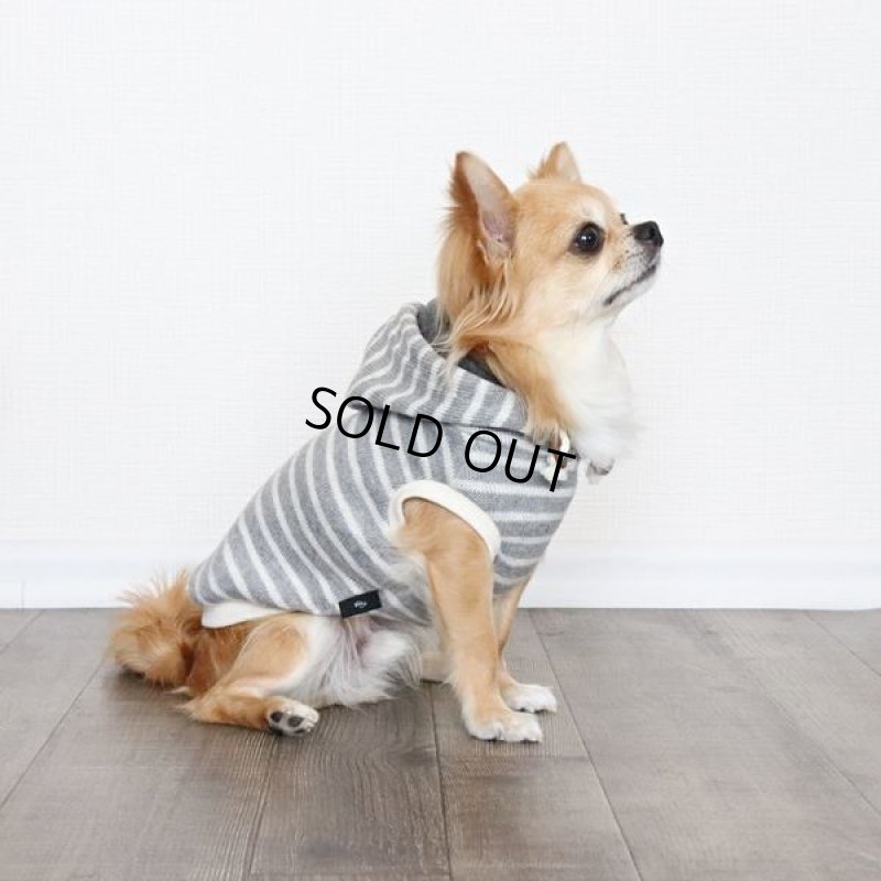 画像9: 【再販売】ボーダーノースリーブパーカー（グレー×アイボリー） (9)