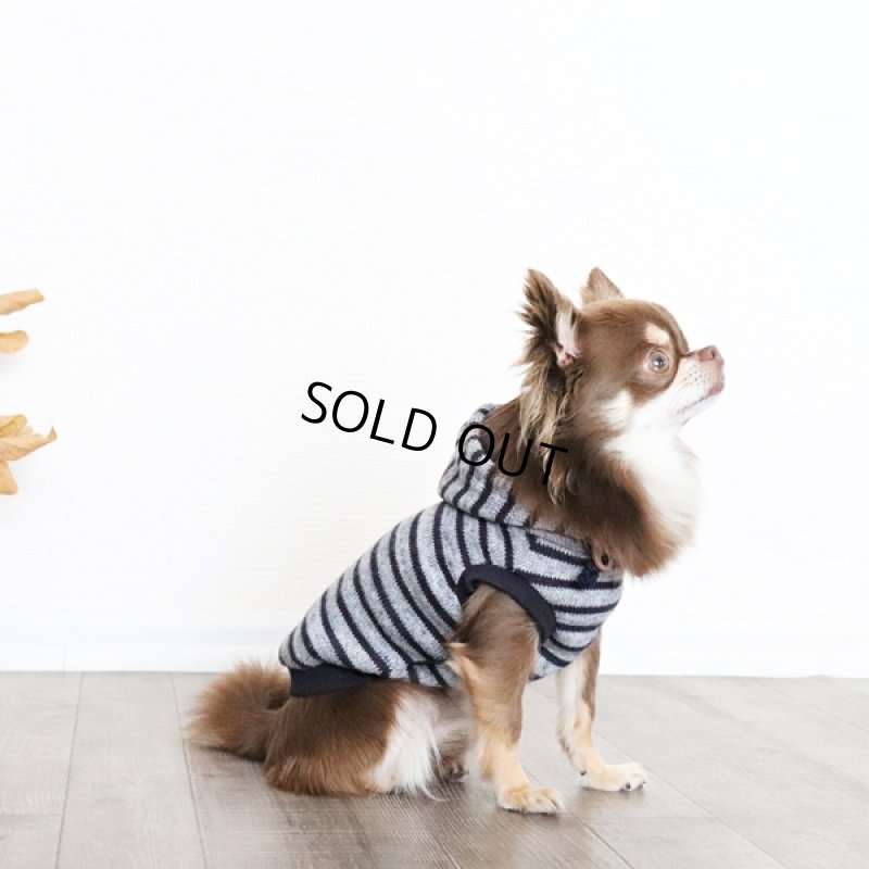 画像9: 【再販売】ボーダーノースリーブパーカー（ブルーグレー×ネイビー） (9)