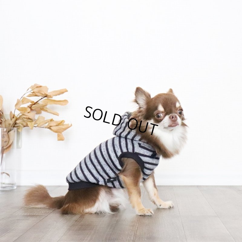 画像10: 【再販売】ボーダーノースリーブパーカー（ブルーグレー×ネイビー） (10)