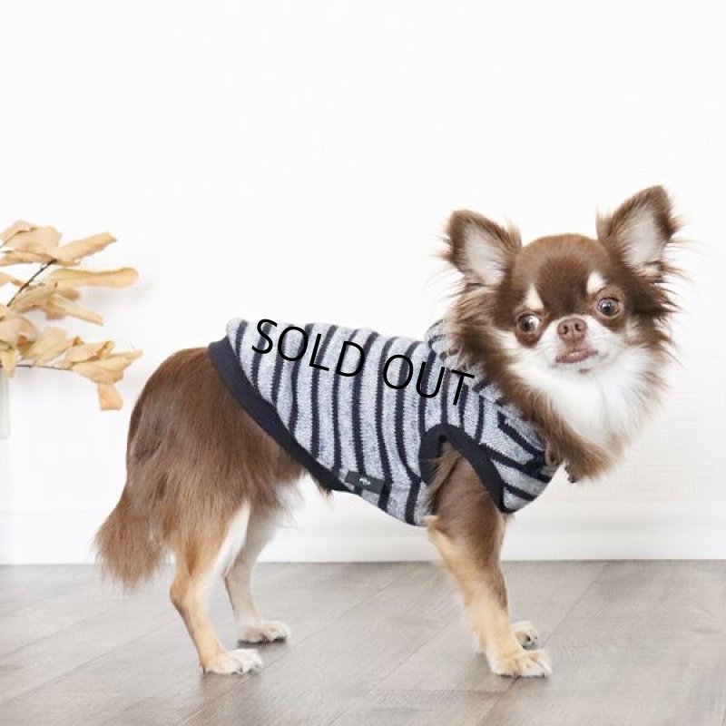 画像12: 【再販売】ボーダーノースリーブパーカー（ブルーグレー×ネイビー） (12)