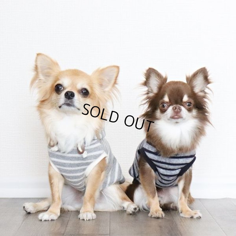 画像16: 【再販売】ボーダーノースリーブパーカー（グレー×アイボリー） (16)