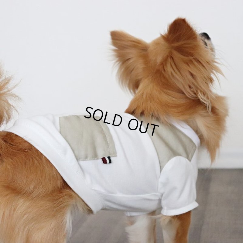 画像12: 異素材ミックストップス　ポケットデザイン（ベージュ×ホワイト） (12)