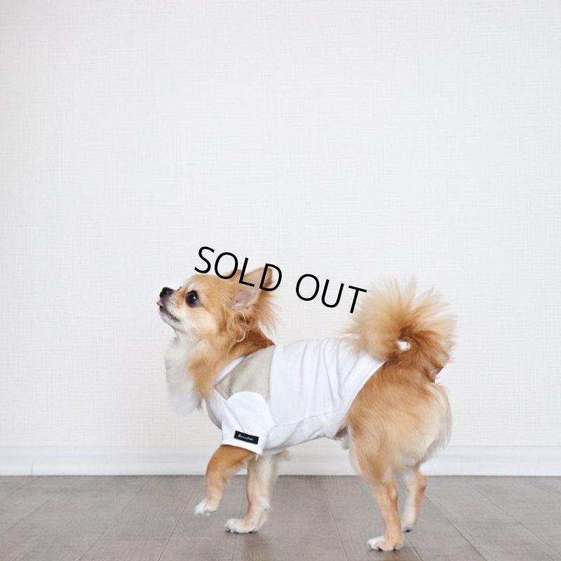 画像10: 異素材ミックストップス　ポケットデザイン（ベージュ×ホワイト） (10)