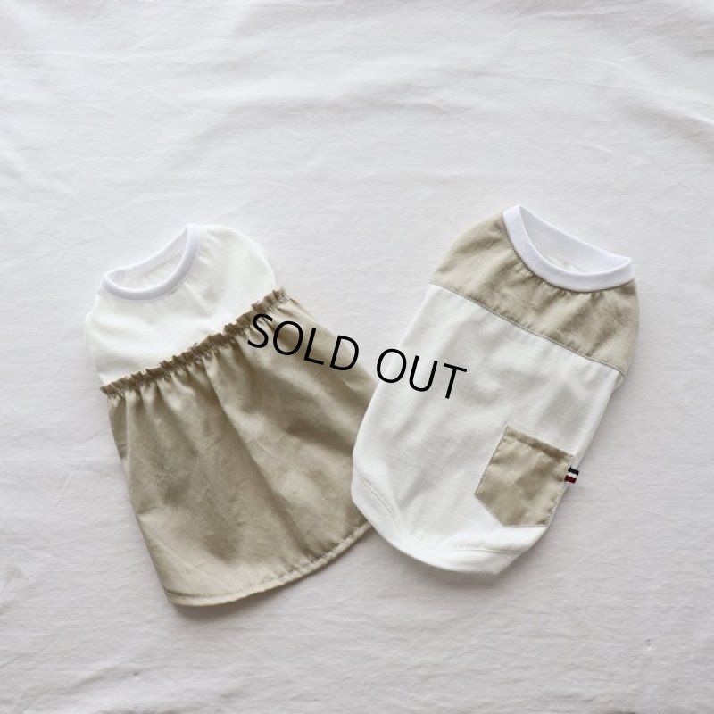 画像20: 異素材ミックストップス ワンピースデザイン（ベージュ×ホワイト） (20)