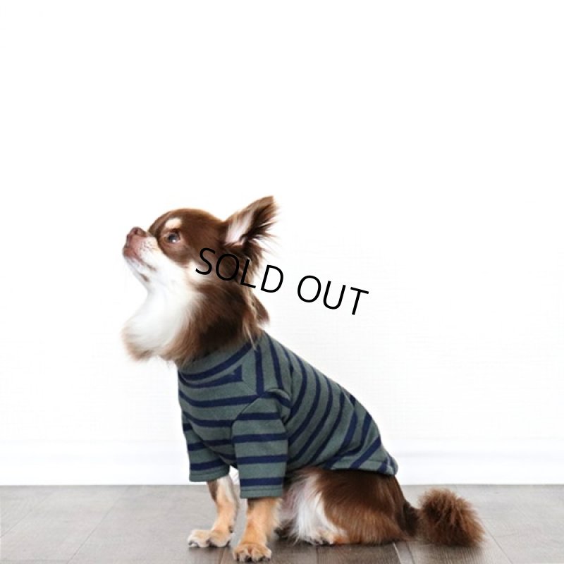 画像8: ボーダーハイネックカットソー(グレイッシュカーキxネイビー) (8)