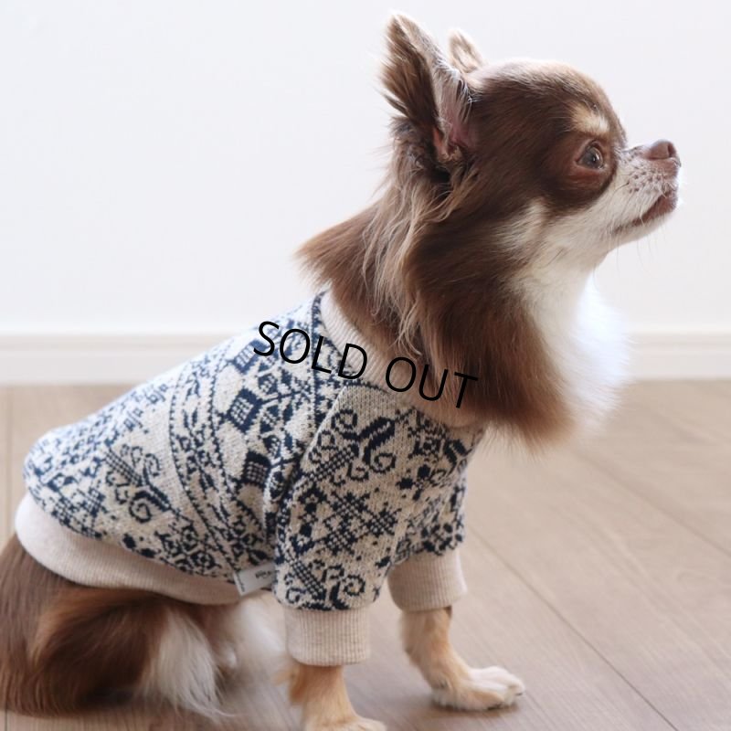 画像7: クロスステッチニット プルオーバー（バニラベージュ×ネイビー） (7)