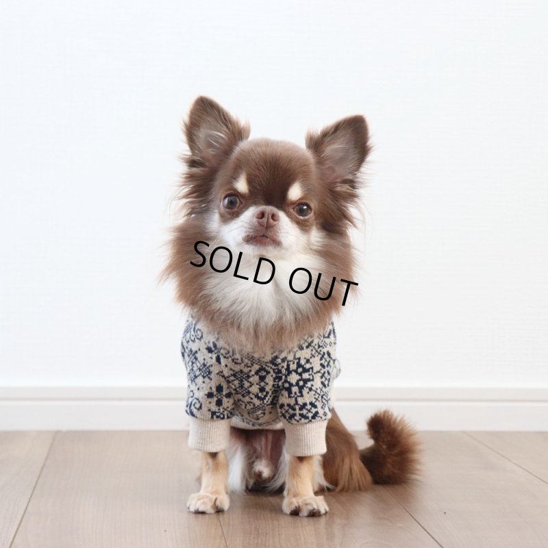 画像4: クロスステッチニット プルオーバー（バニラベージュ×ネイビー） (4)