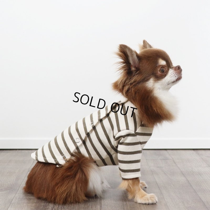 画像1: バックオープンなカットソー（カーキ×生成り） (1)